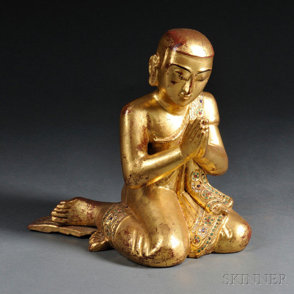 Appraisal: Inlaid Giltwood Kneeling Figure of an Adorant Burma th century