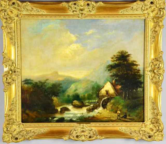 Appraisal: W Stone Oil Landscape Painting On BoardA charming depiction of