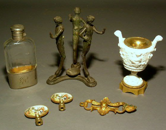 Appraisal: Bronze figural candleholder Parian ware urn flask etc