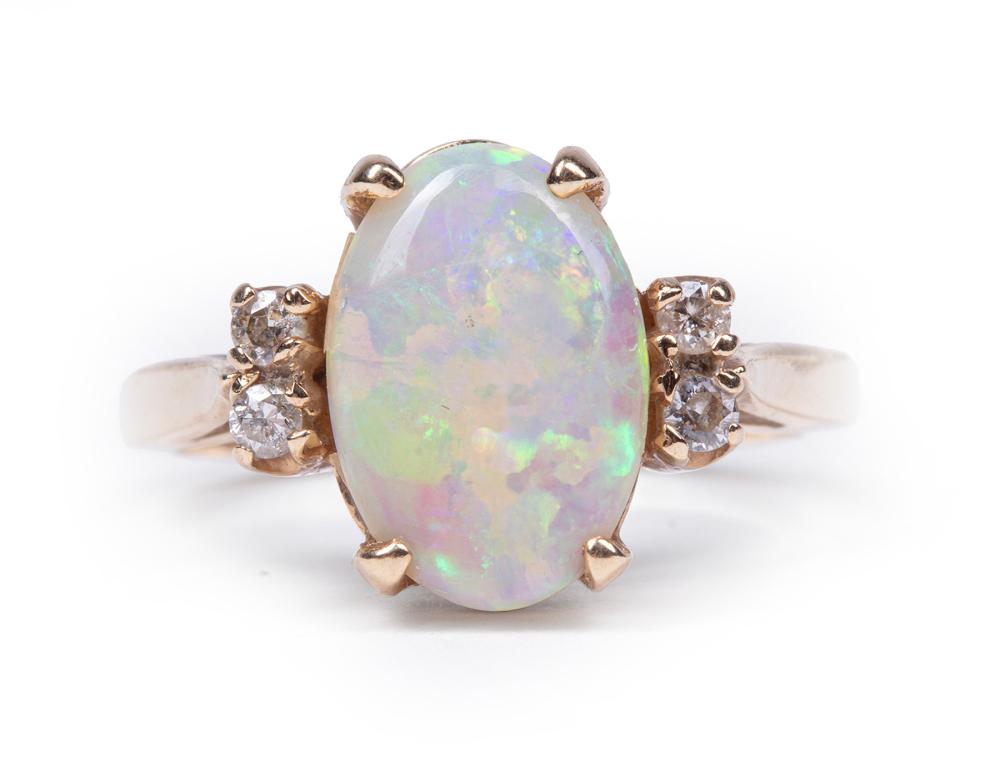 Appraisal: KT YELLOW GOLD OPAL AND DIAMOND RING kt Yellow Gold