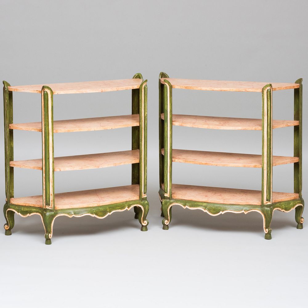 Appraisal: Pair of Modern Green and Faux Marble Painted Four Tier