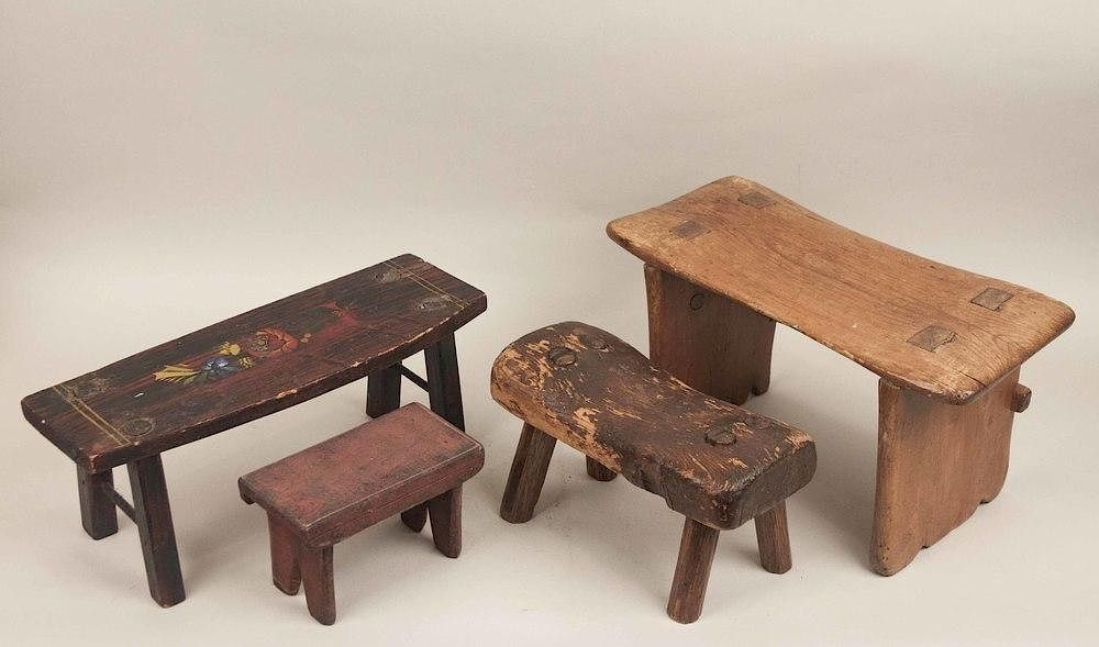 Appraisal: Four Wood Stools Four wood stools two painted and two