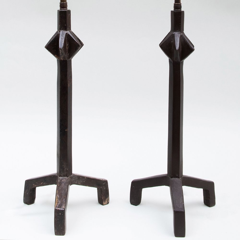 Appraisal: Pair of Giacometti Style Bronze Lamps x x in to