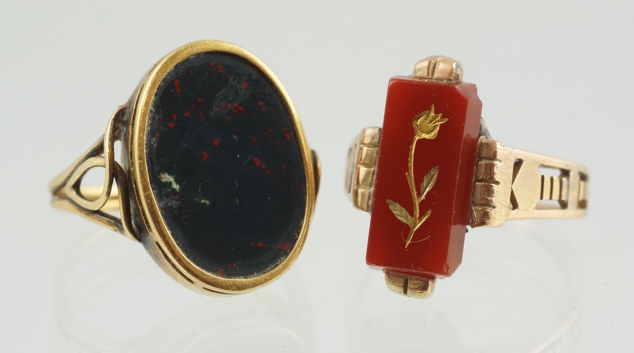 Appraisal: K YG rings carnelian with gold rose onyx one marked