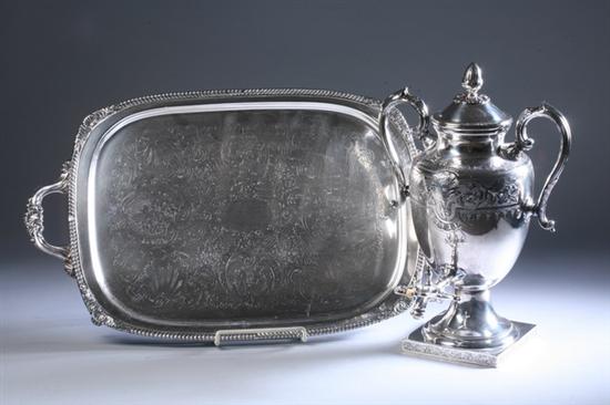 Appraisal: SILVER PLATED HOT WATER URN AND SERVING TRAY Aesthetic Movement