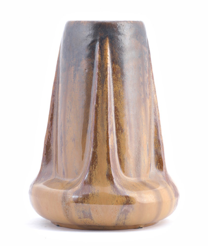 Appraisal: FULPER Large buttressed vase covered in a fine amber crystalline