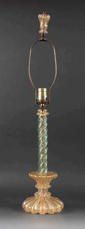 Appraisal: Venetian blown gilt-speckled glass candlestick lamp probably Murano th century