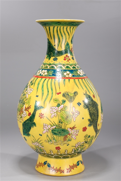 Appraisal: Large Chinese yellow ground enameled porcelain vase with Kangxi mark