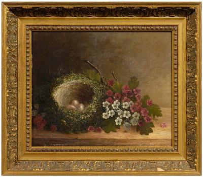 Appraisal: Edmund Hall painting still life of bird's nest with eggs