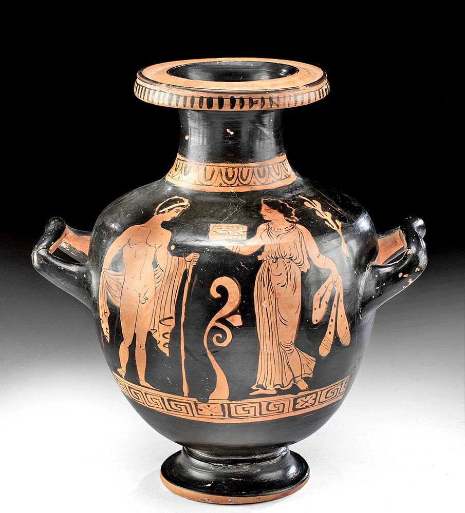 Appraisal: Elegant Greek Apulian Red-Figure Hydria Karlsruhe B Magna Graecia Apulian