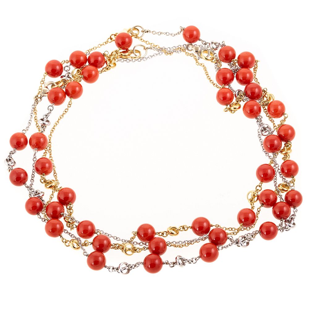 Appraisal: A Coral Bead Necklace in K Yellow White Gold K