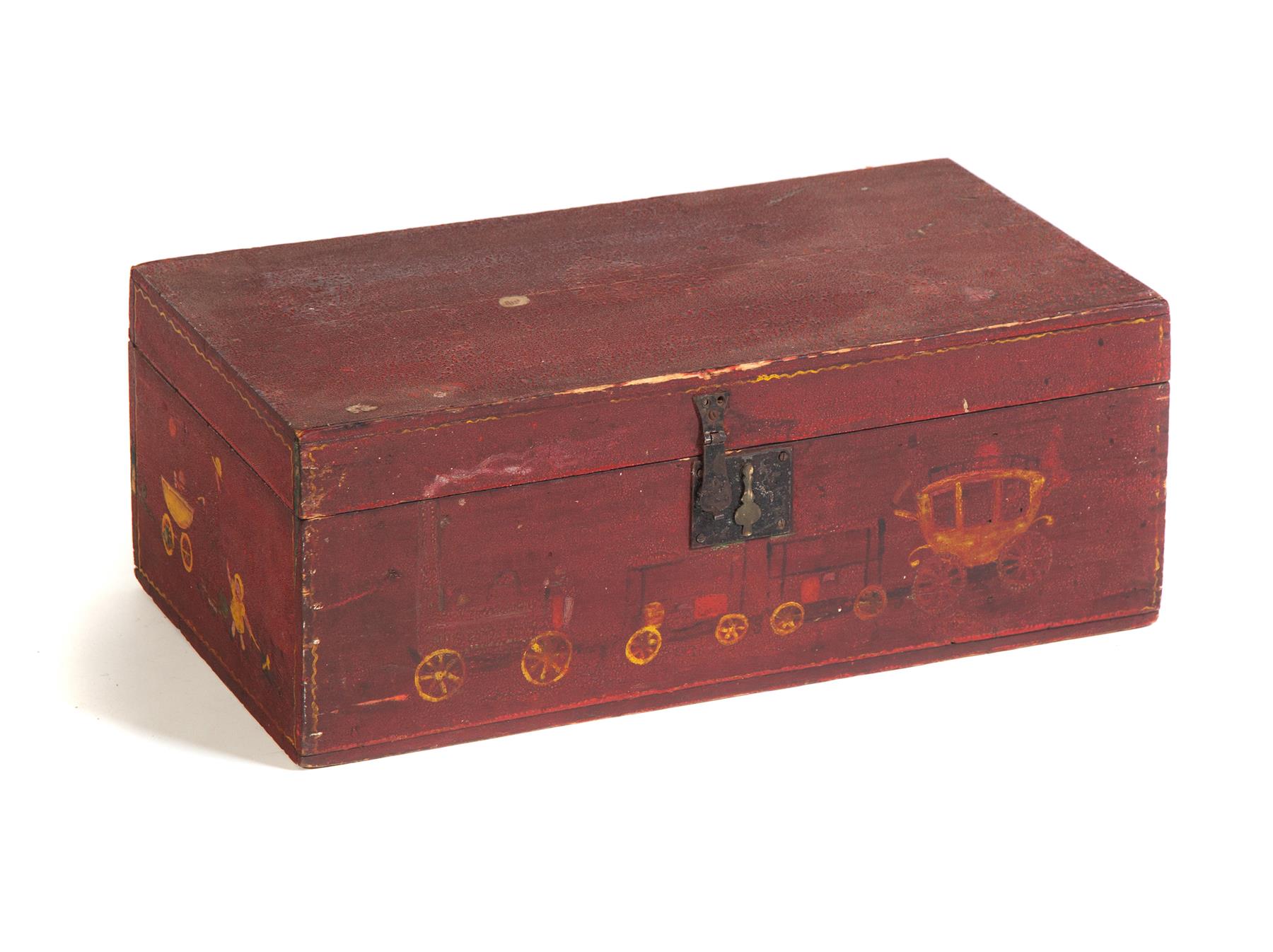 Appraisal: FOLKSY PAINTED DOCUMENT BOX American early th century Red paint