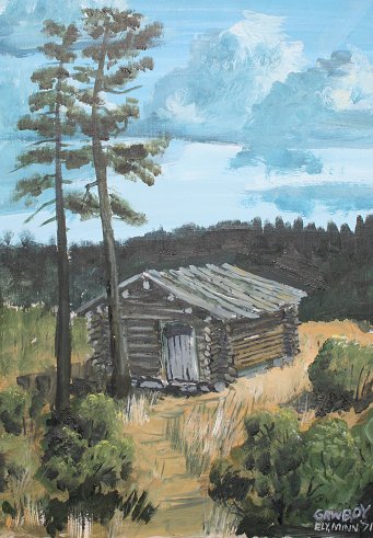 Appraisal: GAWBOY Carl American th C Cabin in the woods OIL