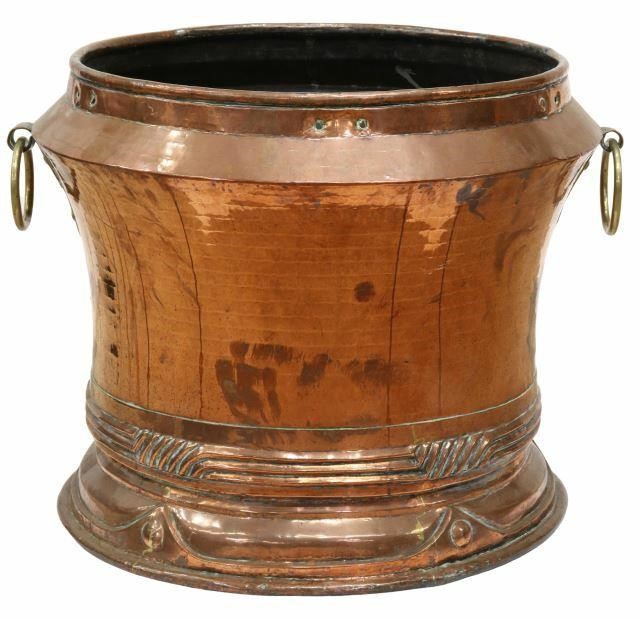 Appraisal: Large copper planter early th c with brass ring handles