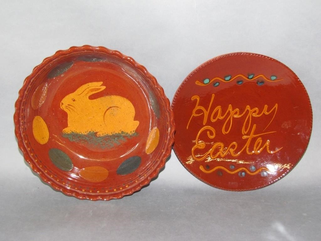 Appraisal: PIECES OF NED FOLTZ REDWAREEaster Bunny bowl no damage Happy