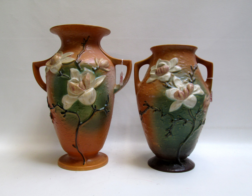 Appraisal: TWO ROSEVILLE ART POTTERY VASES having brown glazes in the