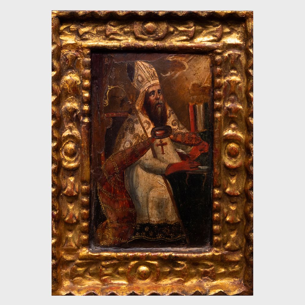 Appraisal: Cusco Icon of St Augstine x in frame By repute