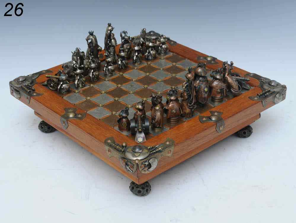 Appraisal: Figural Art Metal Chess Set Andrzej Nowakowscy Warsaw Polond with