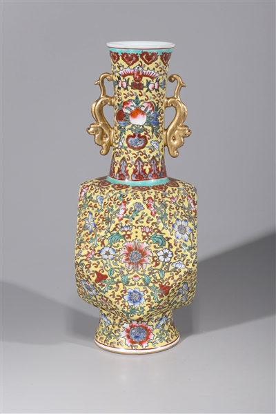 Appraisal: Chinese enameled porcelain famille rose vase with gilded molded handles