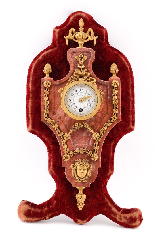 Appraisal: FRENCH MARBLE AND GILT BRONZE WALL CLOCK Pink variegated marble