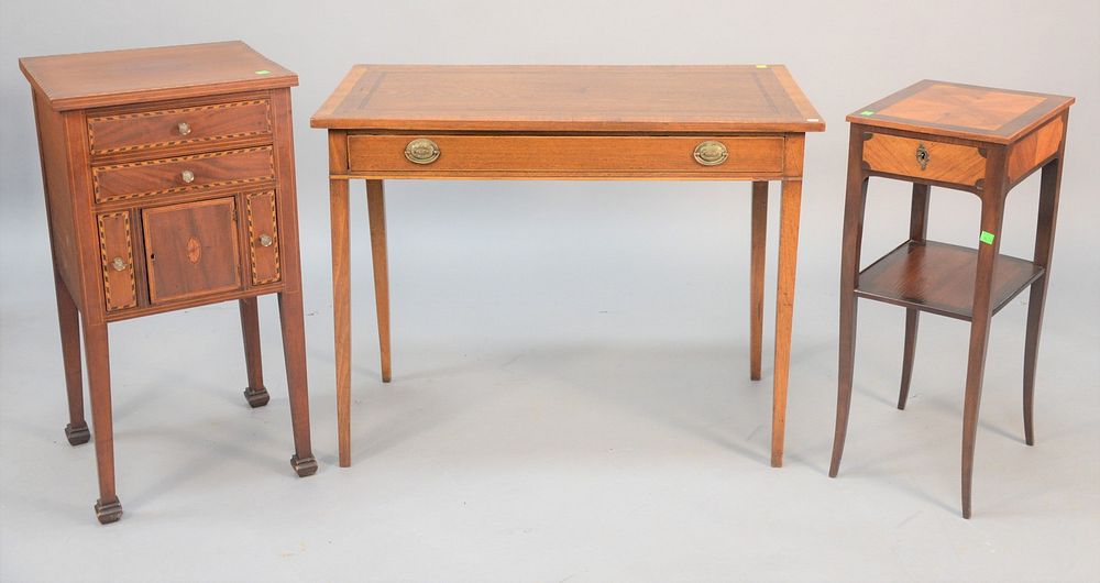 Appraisal: Three-piece lot to include English inlaid occasional table ht top