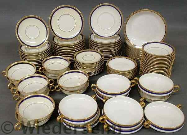 Appraisal: Assembled set of china with gilt and cobalt banding by