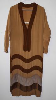 Appraisal: 'S Brown And Tan Striped Silk Flappers Dress With Beaded