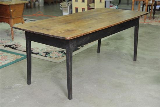 Appraisal: HARVEST TABLE Stained top having rounded corners on a black