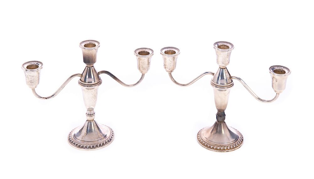 Appraisal: Pair of Sterling Silver Candelabras Duchin Stearlnig Weighted Candle Holders