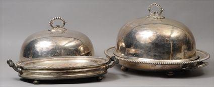 Appraisal: Two Silverplate Meat Platters and Domes Platters to in x