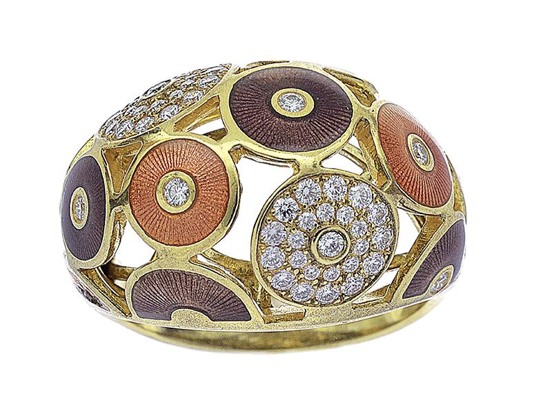 Appraisal: AN ENAMEL RING BY FABERGE Of domed design featuring violet