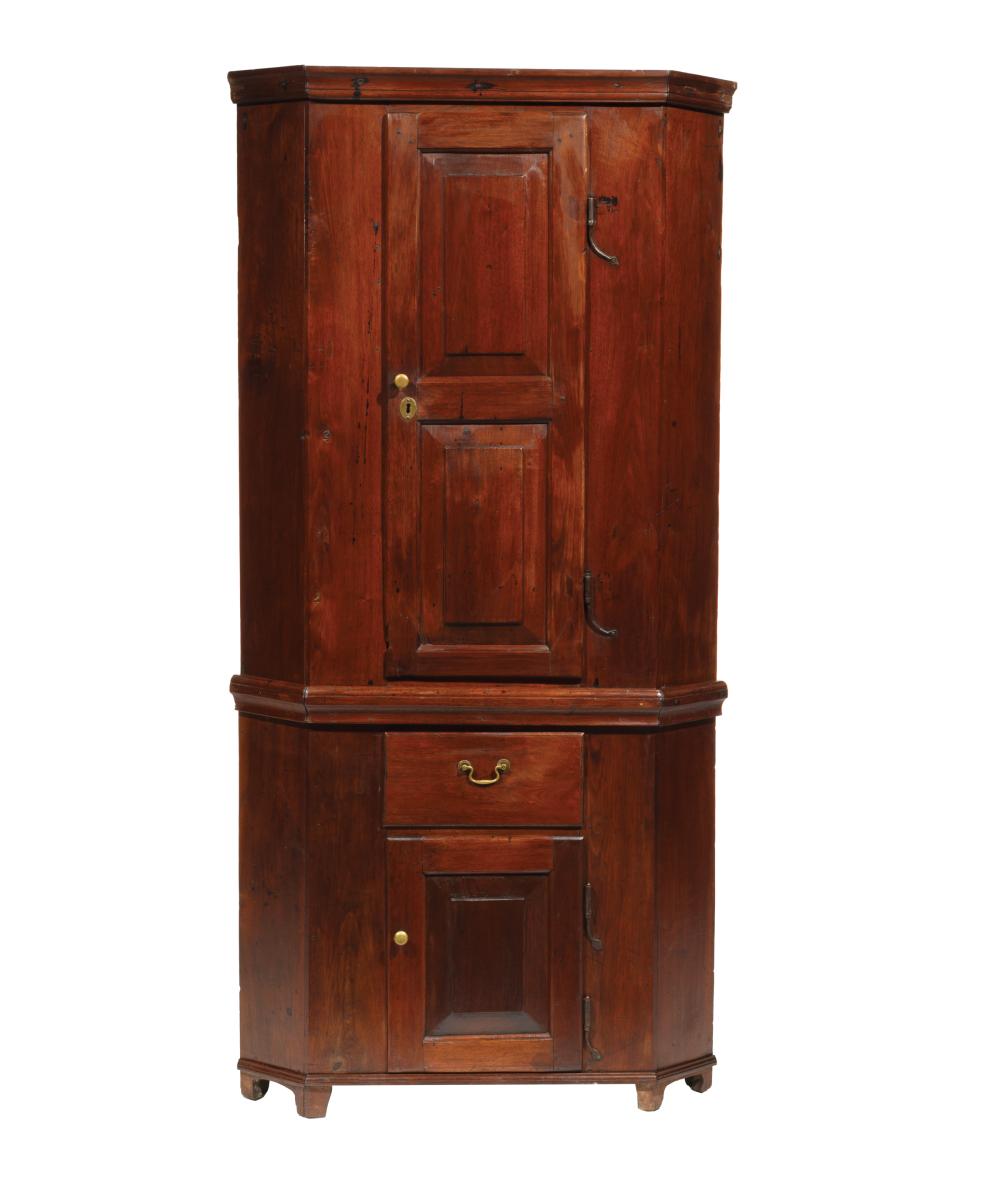 Appraisal: American Walnut and Cypress Corner Cupboard early th c molded