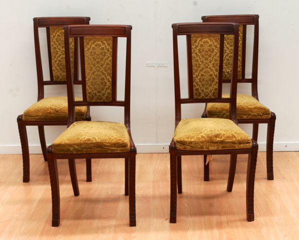 Appraisal: A set of eight fruitwood dining chairs with gold fabric