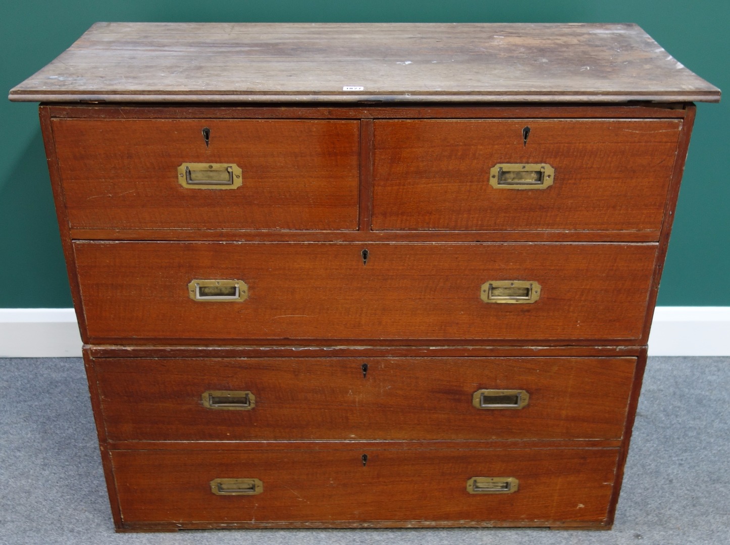 Appraisal: A th century mahogany two part campaign chest of two