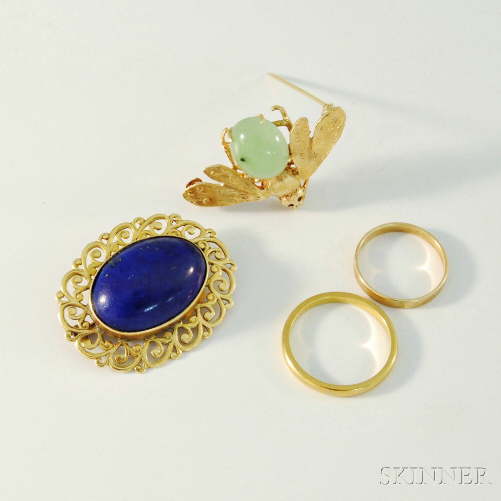 Appraisal: Small Group of Gold Jewelry including two hardstone brooches one