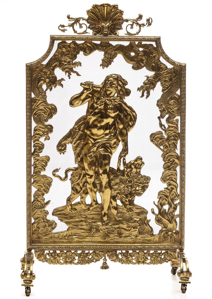 Appraisal: AN ORNATE C HEAVY CAST BRASS FIRE SCREEN WITH ORION