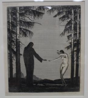 Appraisal: Signed Lithograph Grim Reaper and Nude Woman Signed Lithograph Grim