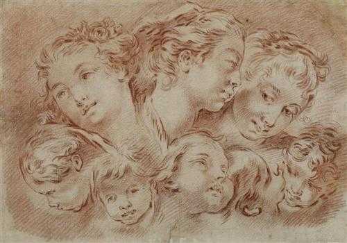 Appraisal: BOUCHER FRANCOIS Paris Circle of Study of heads Red chalk