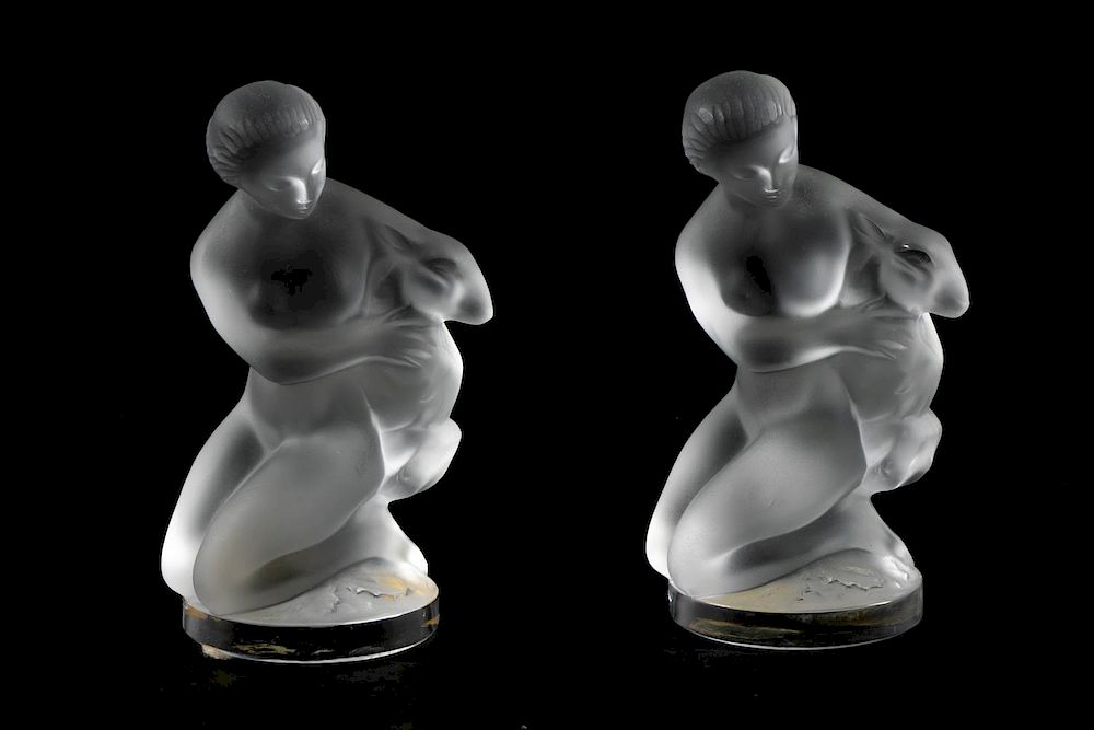 Appraisal: Two Lalique Diane-Nude With Ram Glass Figures Lalique th century