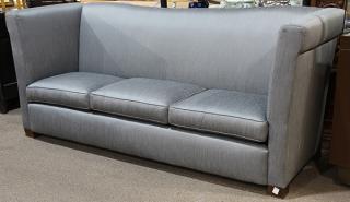 Appraisal: Moderne designer sofa upholstered in slate grey silk having a