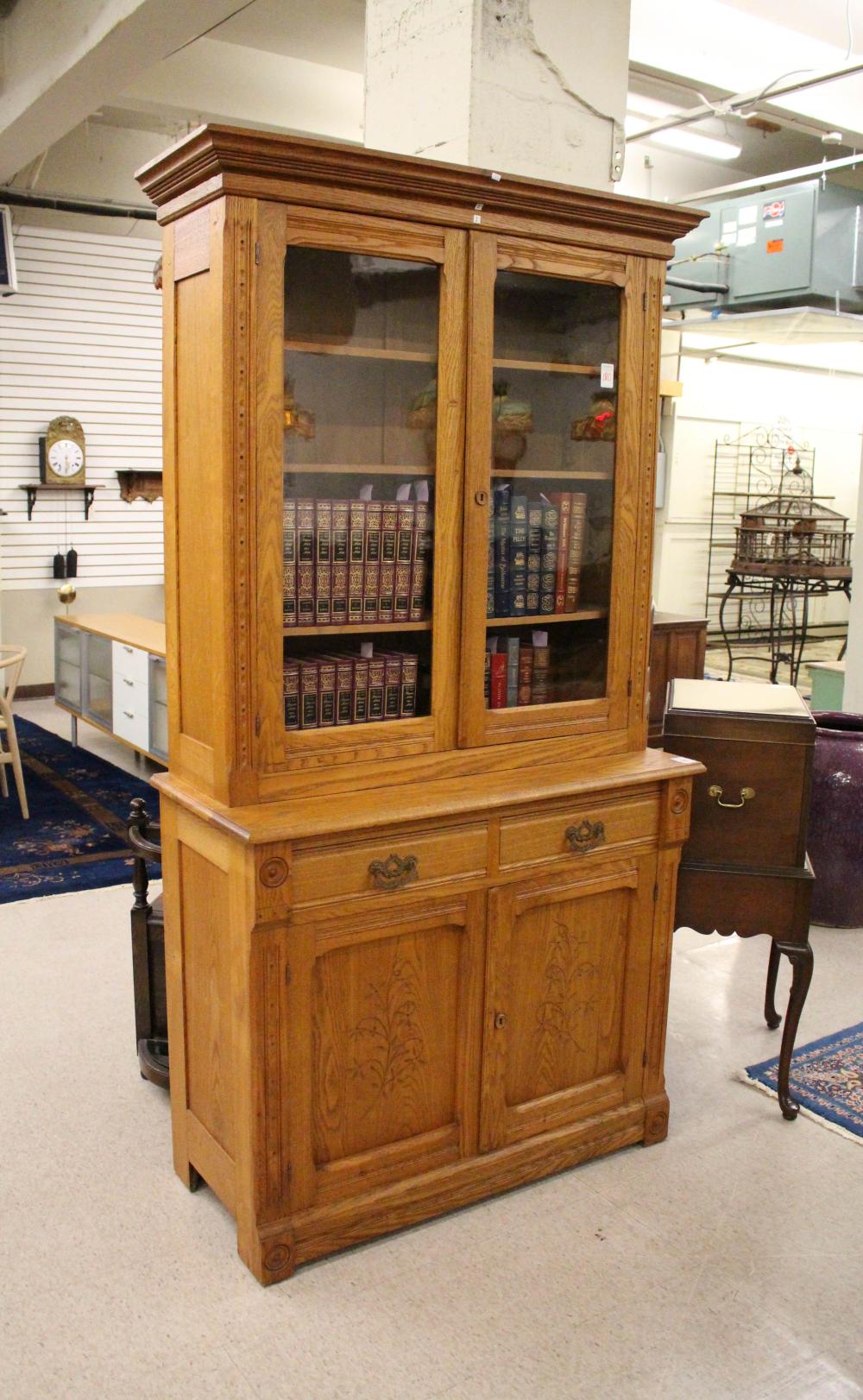 Appraisal: AN OAK KITCHEN CABINET ON CABINET American c H x