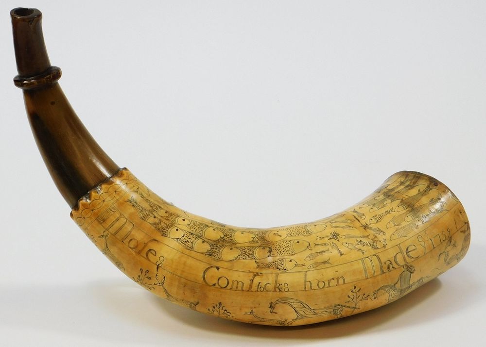 Appraisal: Powder Horn Identified to Moses Comstock United States C Large