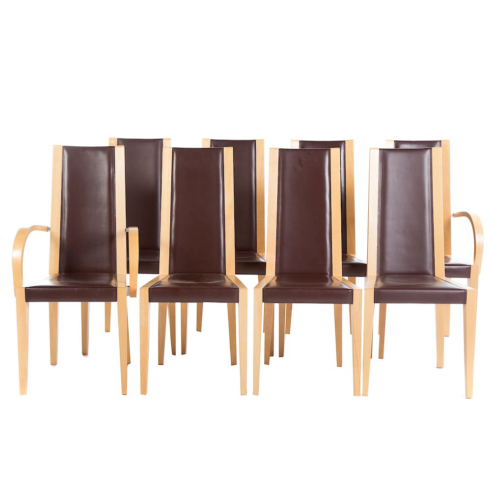 Appraisal: Eight Potocco Leather and Maple Dining Chairs Italy th st