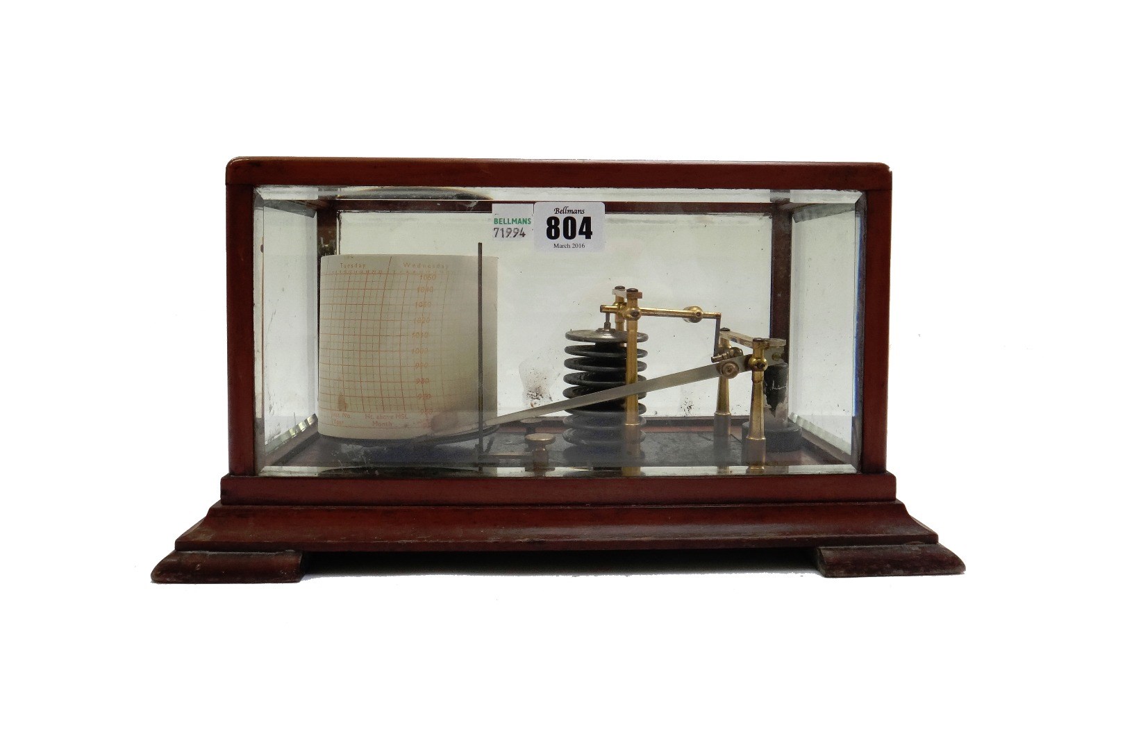 Appraisal: A mahogany cased barograph late th century with applied ivory