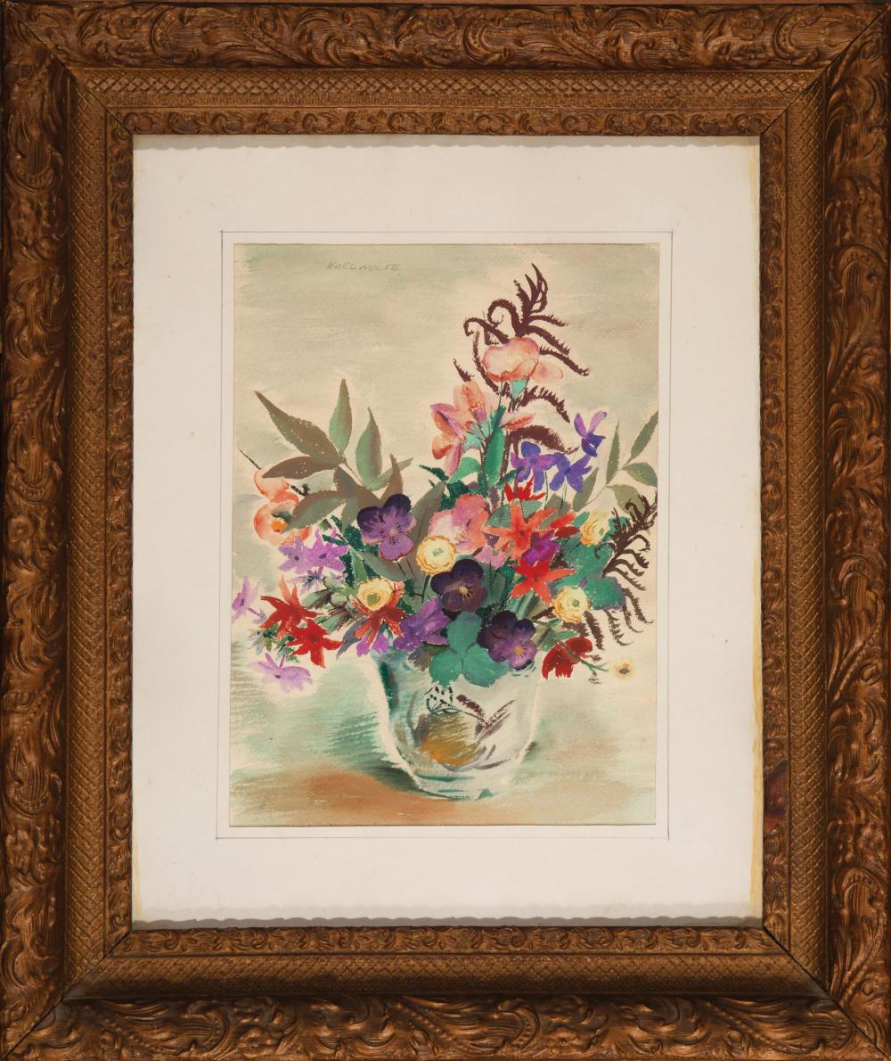 Appraisal: Karl Wolfe American Mississippi - Floral Still Lifes watercolors on