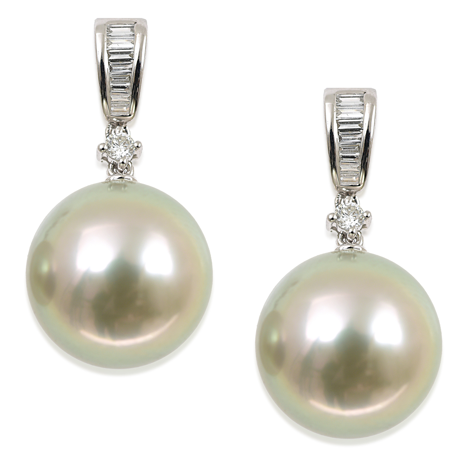 Appraisal: A PAIR OF TAHITIAN PEARL AND DIAMOND EARRINGS Each round