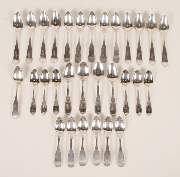 Appraisal: Five sets of American coin silver spoons including eight A