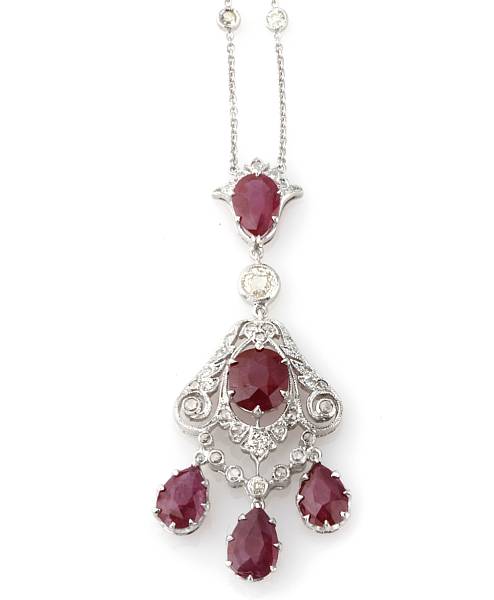 Appraisal: A ruby diamond and k white gold necklace length in