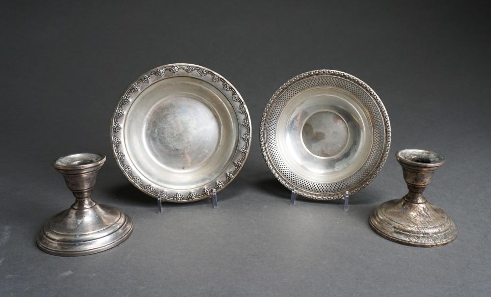 Appraisal: Two Sterling Silver Bowls and a Pair of Weighted Candleholders