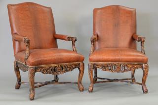 Appraisal: Pair of reproduction leather armchairs Pair of reproduction leather armchairs